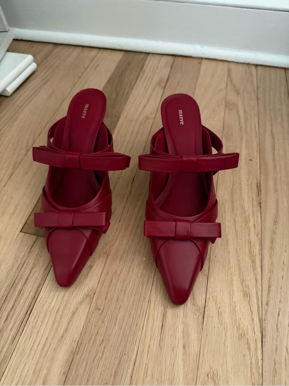 Anthropologie Maeve Dark Red Double Bow Mule, Brand new